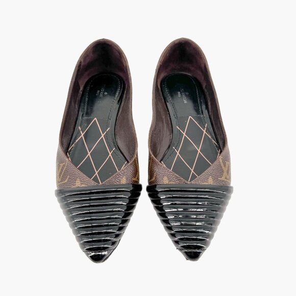 Louis Vuitton Monogram Ballet Flat EU 36.5 US 6.5 Brown Canvas Pointed Cap Toe - Picture 2 of 13